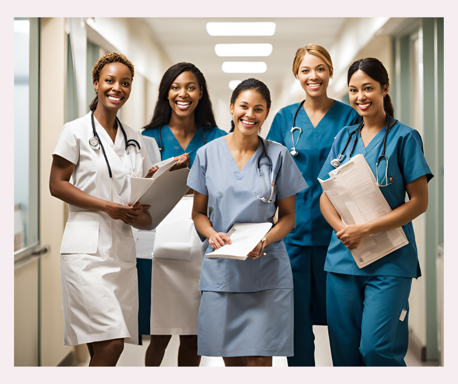 Nurses standing in hospital hall with notes in hand